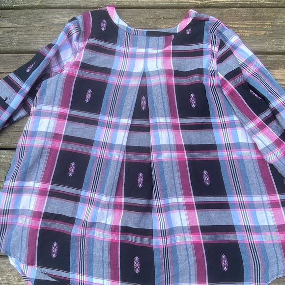 Denim 24/7 soft Cotton plaid blouse feminine style button tab sleeves 20W NEW - Picture 12 of 13